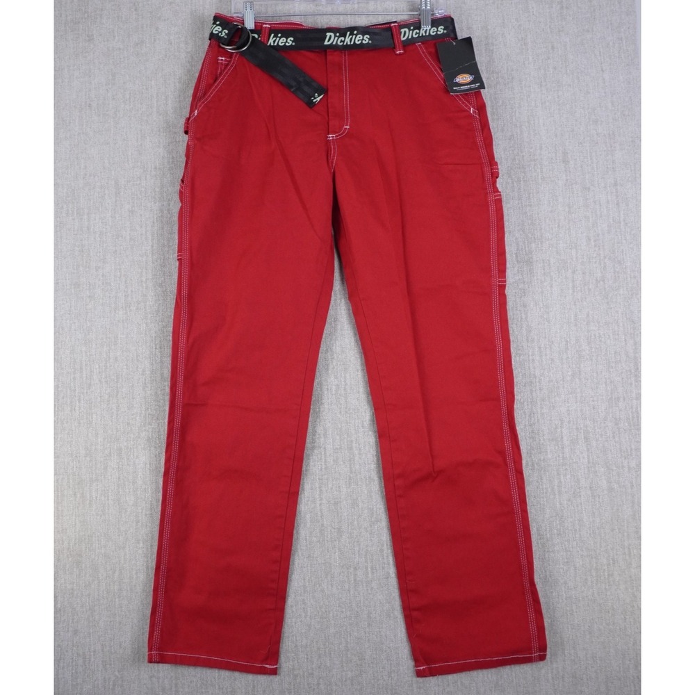 NWT Dickies Pants 29R Relaxed Fit Red Carpenter W/ Belt